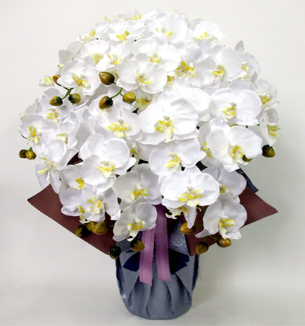 光触媒 造花 胡蝶蘭アレンジ特大サイズ陶器仕様G(7本立ち・ホワイトイエロー)