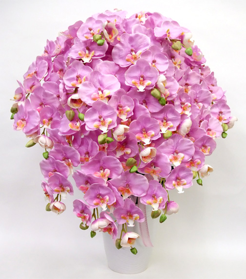 光触媒 造花 胡蝶蘭アレンジ超特大サイズ陶器仕様B(15本立ち・ラベンダー)