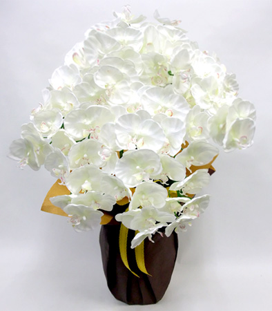 光触媒 造花 胡蝶蘭アレンジ特大サイズ陶器仕様D(7本立ち・ホワイトイエローA)
