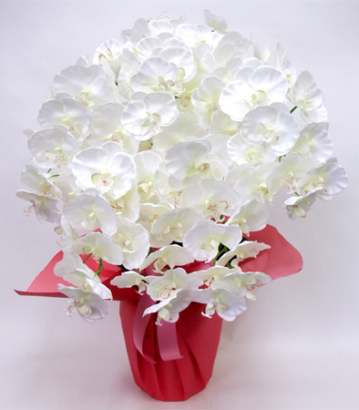 光触媒 造花 胡蝶蘭アレンジ特大サイズ陶器仕様D(7本立ち・ホワイトイエローB)