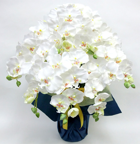 光触媒 造花 胡蝶蘭アレンジ特大サイズ陶器仕様C(7本立ち・ホワイトイエロー)