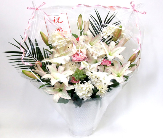 光触媒 造花 カサブランカとアジサイのアレンジ特大サイズ(陶器仕様)のラッピング