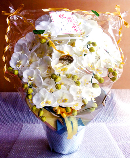 光触媒 造花 胡蝶蘭アレンジ特大サイズ陶器仕様F(9本立ち・ホワイトイエロー)