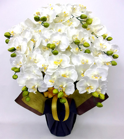 光触媒 造花 胡蝶蘭アレンジ特大サイズ陶器仕様F(12本立ち・ホワイトイエロー)